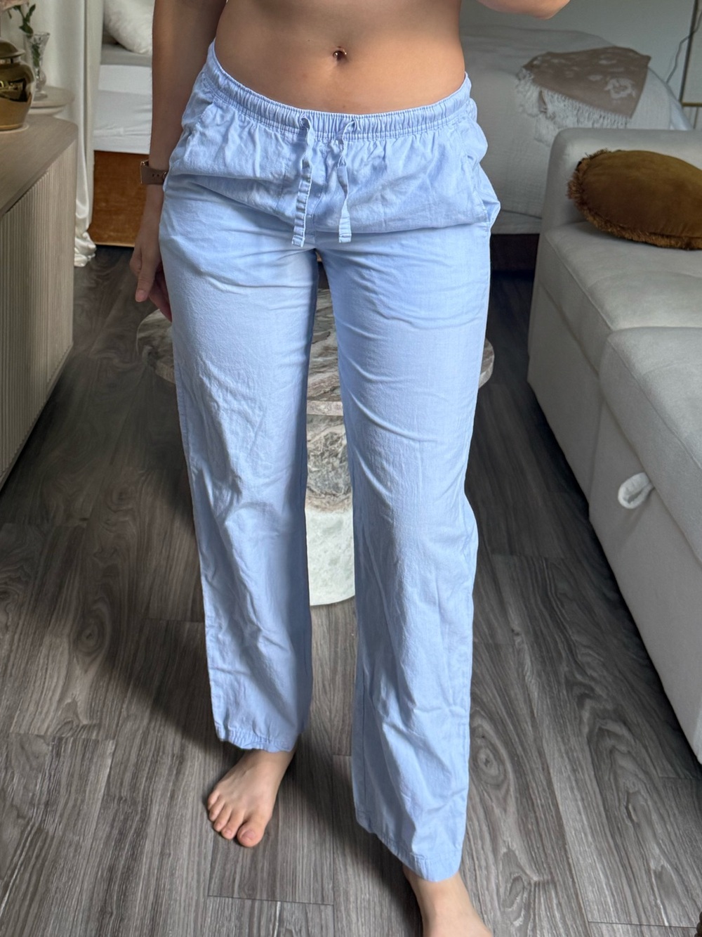 Gap Light Blue Cotton Pull On Drawstring Pants Relaxed Straight Leg XS